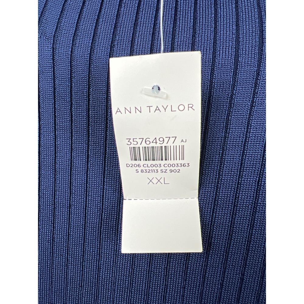 Ann Taylor Ribbed Mock Neck Sweater Womens XXL Navy Blue Long Sleeve Knit Top - Picture 3 of 9